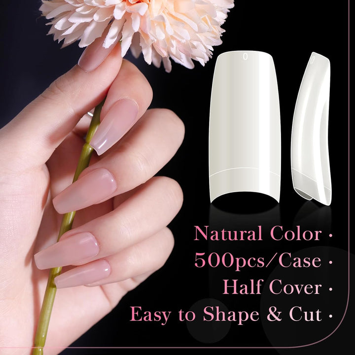 500PCS Half Cover False Nails Tips - Acrylic Nail Tips 10 Sizes Lady French Style Acrylic Artificial Tip Manicure with Box for Nail Tips Art Salons and Home DIY