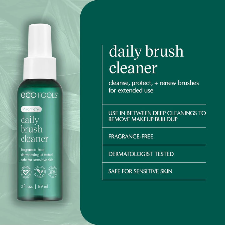 Daily Makeup Brush Cleanser Spray, Quick Drying, Fragrance Free & Dermatologist Tested, Travel Size, TSA Approved, Cruelty-Free & Vegan 3 Fl Oz./89 Ml. Bottle