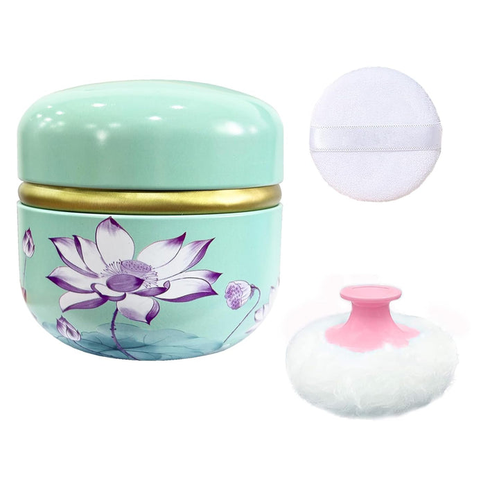 Body Powder Puff and Container for Dusting Powder, Women Powder Puff and Powder Case for Bath and Travel (Romantic Flowers)