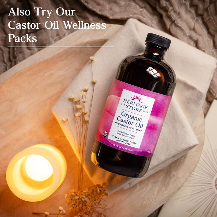 Organic Castor Oil - Glass Bottle - Nourishing Treatment for Hair and Skin - Eyelash Serum for Eyelashes, Brows, Castor Oil Packs - Cold Pressed, Hexane Free, Vegan 16Oz