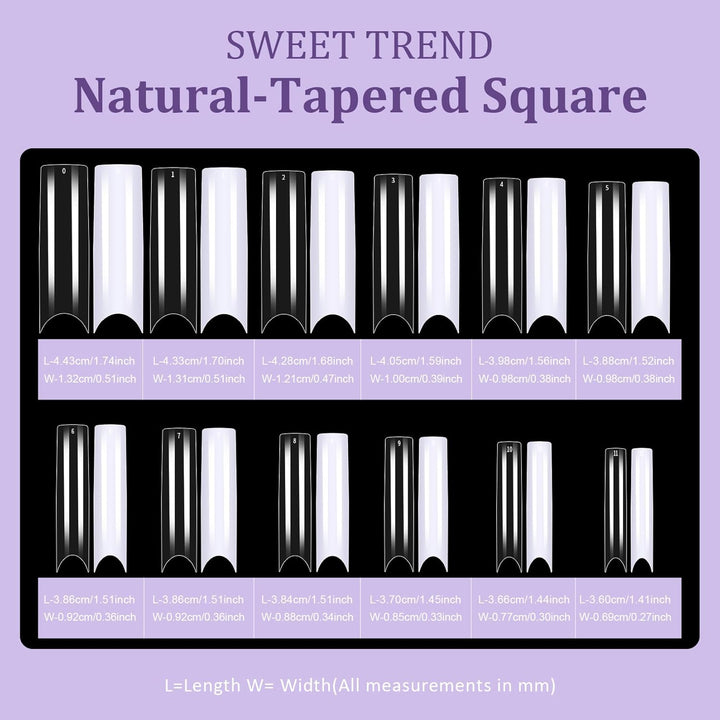 Fake Nail Tips White Clear:  No C Curve Tapered Square Nail Tips for Acrylic Nails - 480Pcs 12 Sizes Extra Long Straight Nail Extension Kit - with Glue Remover & Glue Acrylic Clippers Set