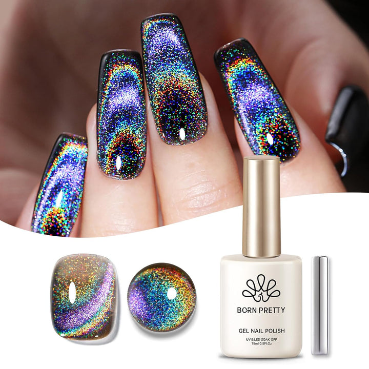 9D Cat Magnetic Eye Gel Nail Polish Holographic Rainbow Gel Polish Blue Purple Soak off U V LED Gel Polish Nail Art Design Manicure Salon DIY Home 15ML