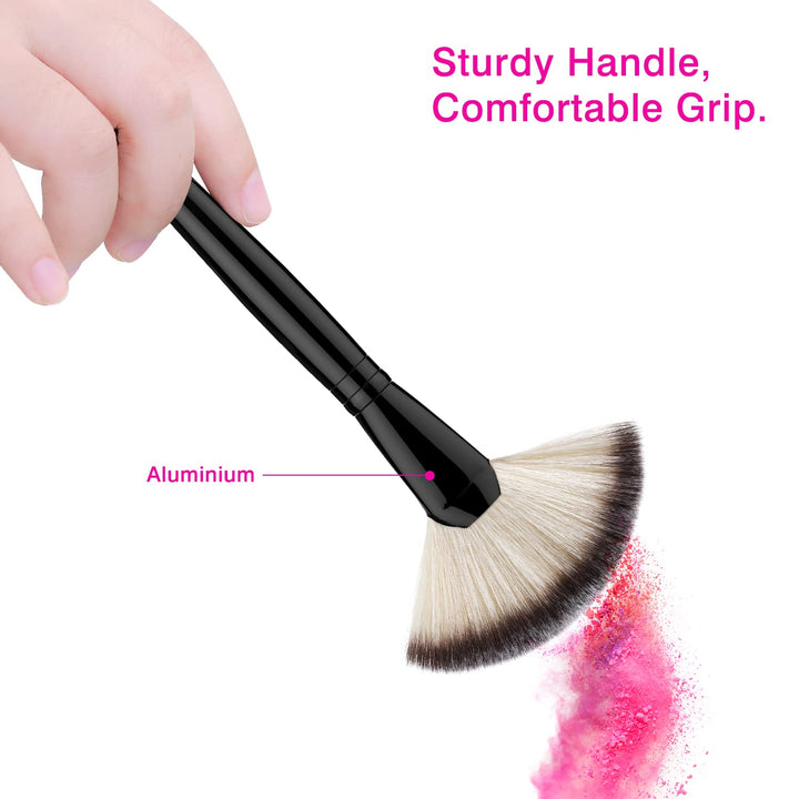 Fan Makeup Brush,  Professional Highlighting Make up Brush Blush Bronzer Cheekbones Brush, Single Large Soft & Dense Face Blush Powder Foundation Brushes Make up Tool, Black