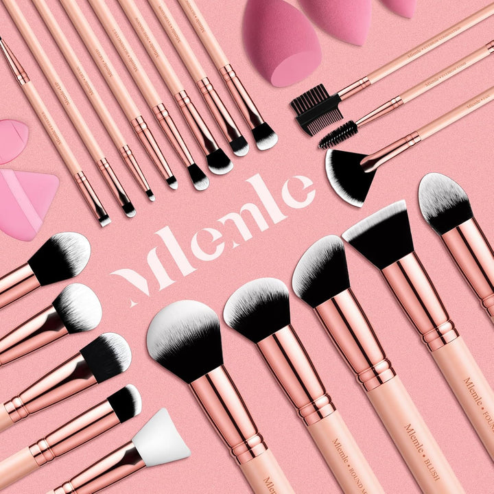 Makeup Brushes Set,  Professional 26 Pcs Makeup Kit, Include Powder Foundation Concealers Blush Eye Shadows 21 Pcs Makeup Brushes and 2 Powder Puff, 3 Makeup Sponge(A01-Pink)