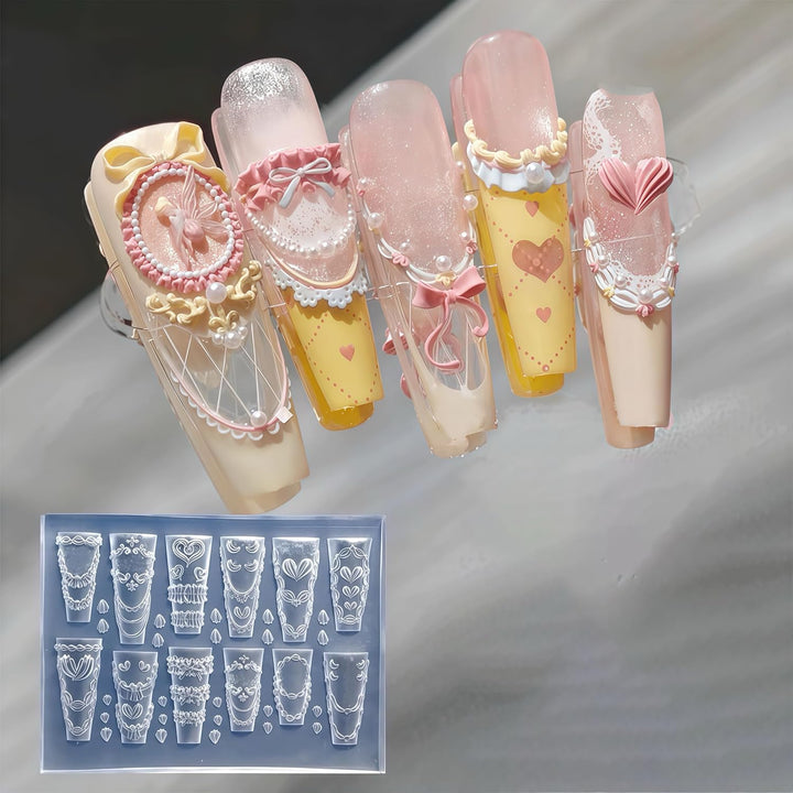 3D Cream Nail Mold Silicone Tools Lace Nails Charms Resin Molds Art for Accessories Supplies