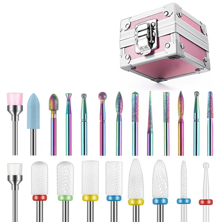 21Pcs Nail Drill Bits Sets, 3/32 Inch Cuticle Electric Nail File and Ceramic Acrylic Gel Nail Bit Kit, Acrylic Nail Art Tools, Carbide Remover Bits for Manicure Pedicure, Home Salon