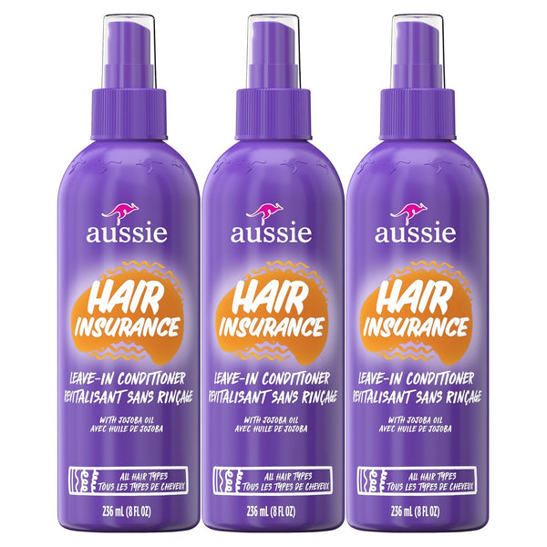 Hair Insurance Leave-In Conditioner Spray, Frizz Control, Softening with Jojoba & Sea Kelp, Moisturizing Treatment for All Hair Types, Juicy Citrus, 8 Fl Oz Each, Triple Pack