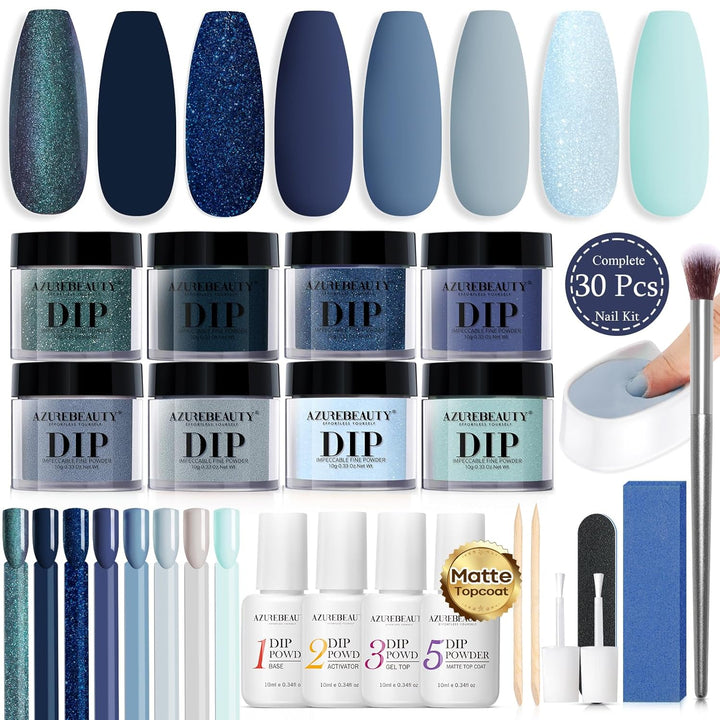 Dip Nails Powder Starter Kit, Maple Grey Sage Green Dark 8 Colors Set with Nail Sticks, Fall Nail Art Base Glossy/Matte Top Coat Activator Essential Liquid Manicure DIY Salon 30 PCS