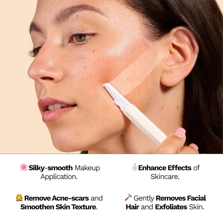 Dermaplane Starter Kit for Women in Rose – Facial Razor & Exfoliating Blade Set with Pre-Shave Magic Wipe, Gentle Skin Cleanser, Glow Moisturizer & 2 Disposable Dermaplane Blades