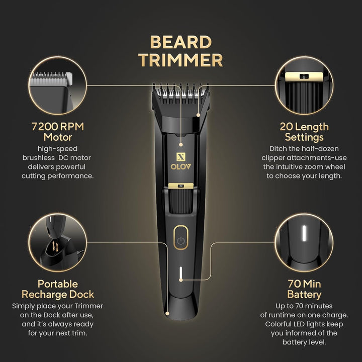 Men'S Beard Trimmer - All-In-One Trimmer with Precision Dial - Premium Facial Hair Groomer - Adjustable 20 Length Setting, USB Recharge Dock, Cordless Waterproof Wet/Dry Clipper