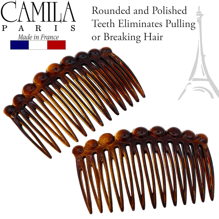 Paris CP33/2 French Hair Side Comb Small Tortoise Shell French Twist Hair Combs Decorative, Strong Hold Hair Clips for Women Bun Chignon Up-Do Styling Girls Hair Accessories, Made in France