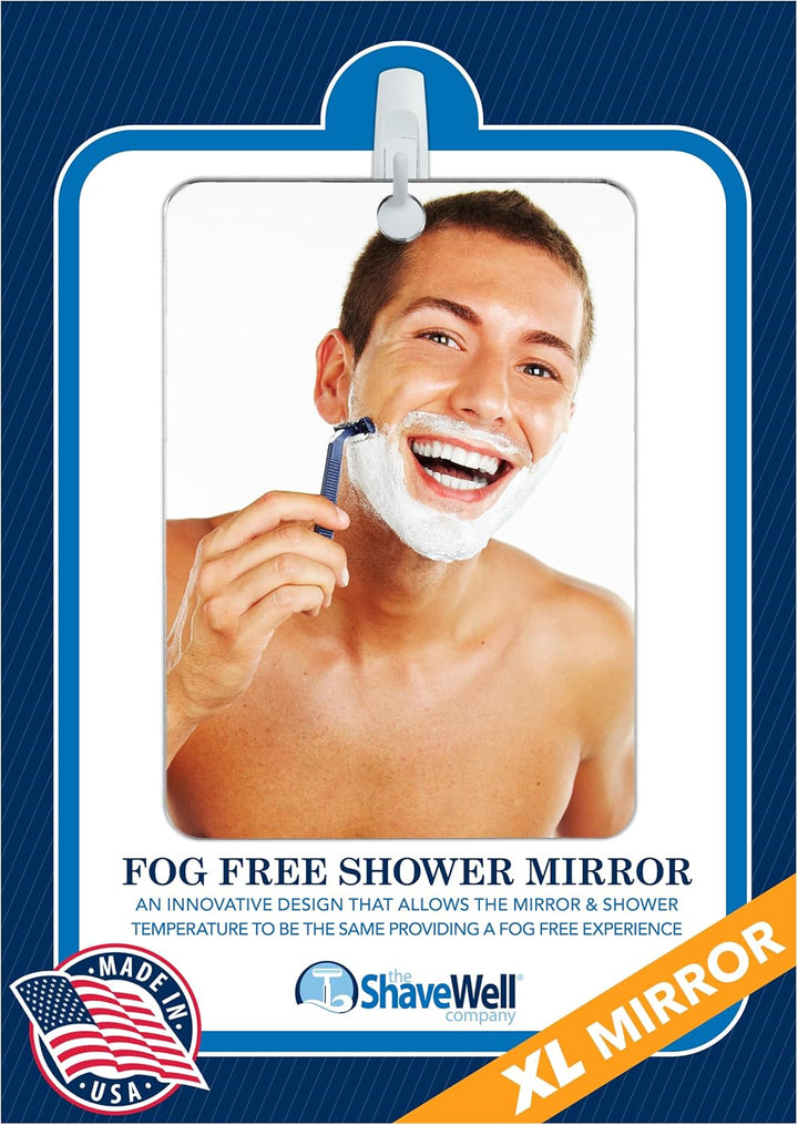 Shave Well Deluxe Anti-Fog Shaving Mirror | Fogless Hanging Bathroom Shower Mirror with Handheld Option for Men and Women | Includes Long-Lasting Removable Adhesive Hook for Wall