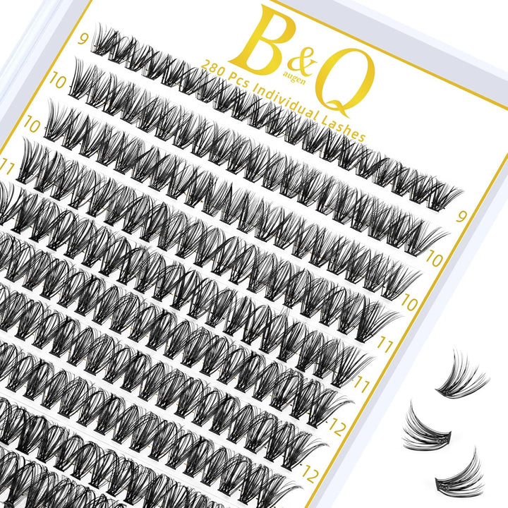 B&Q Lash Clusters Kit 280PCS Eyelash Clusters Kit,30D 40D D 9-16MIX Individual Lash Comfortable Eyelash Extension Set, Classic Look with Bond and Seal Waterproof, Remover DIY at Home(Set,30D+40D)