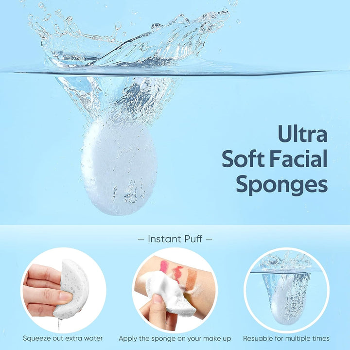 50-Count Compressed Facial Sponges,  White Cellulose 100% Natural Cosmetic Spa Sponges for Facial Cleansing, Exfoliating Mask, Makeup Removal