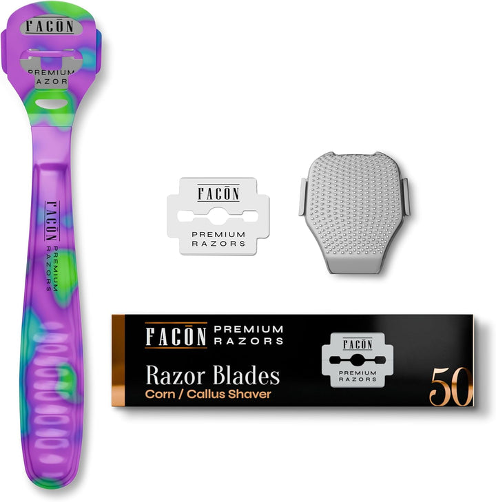 Facón Professional Callus Shaver Remover with 50 Blades, Pedicure Razor for Feet & Hands, Foot Razor for Callus Removal, Callus Blade Remover, Corn Shaver, Surgical Grade Premium Stainless Steel Tool