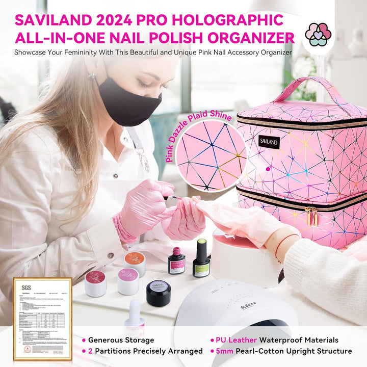 Nail Polish Organizer Bag: PU Leather Nail Polish Storage Organizer Holds 30 Bottles & Nail Lamp, Nail Polish Holder Travel Carrying Case Box Nail Tech Organizer Storage Bag for Nail Supplies