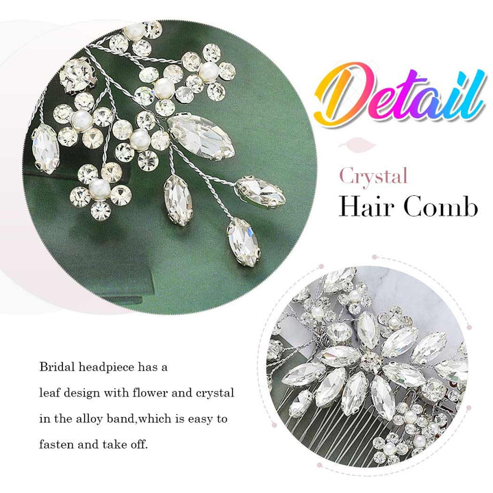 Crystal Bridal Hair Combs Rhinestones Hairpieces Flower Wedding Clips Accessories for Brides and Women Pack of 1(Silver)