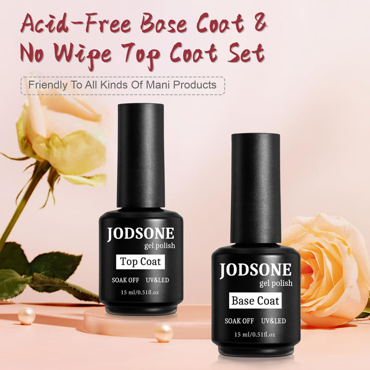 2 Bottles of Top Coat Base Coat Set No Wipe Foundation Combination Bright Surface at Home DIY Nail Salon Girl Gift