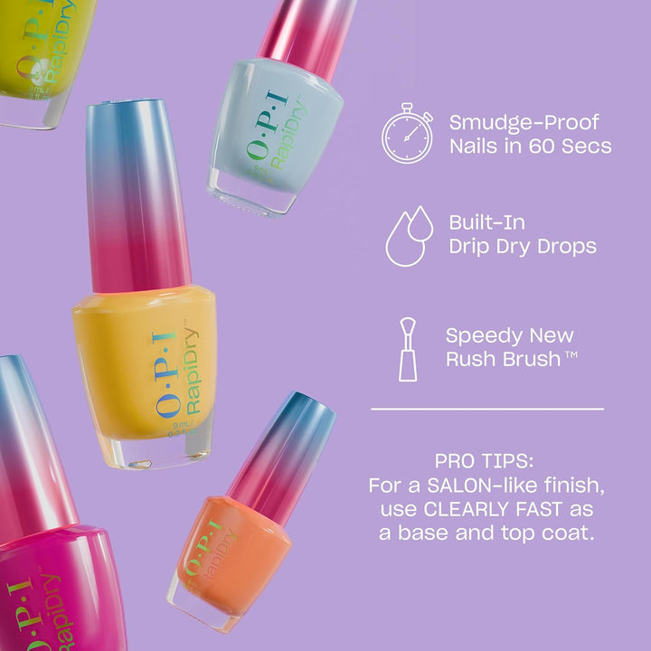 Rapidry Quick Dry Nail Polish Colors | Opaque, Crème, Shimmer Shades with Clear Protective Base & Shine-Boosting Top Coat | Vegan, Smudge Proof, and Fast Drying in 60 Seconds