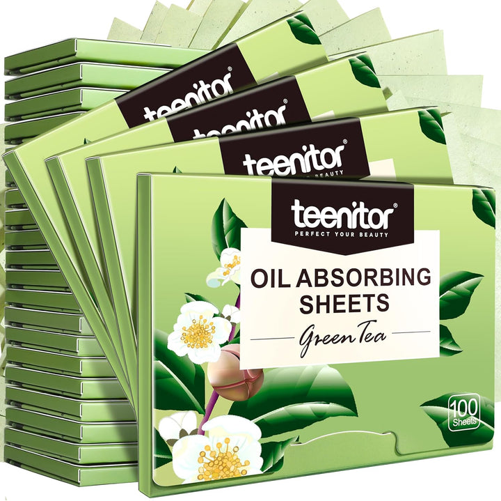 Oil Blotting Sheets for Face, 400 Sheets Green Tea Oil Absorbing Sheets Blotting Paper for Oily Skin, Oil Absorbent Pads Face Oil Wipes Oil Sheets for Women, Oil Control Film Large 10Cmx7Cm