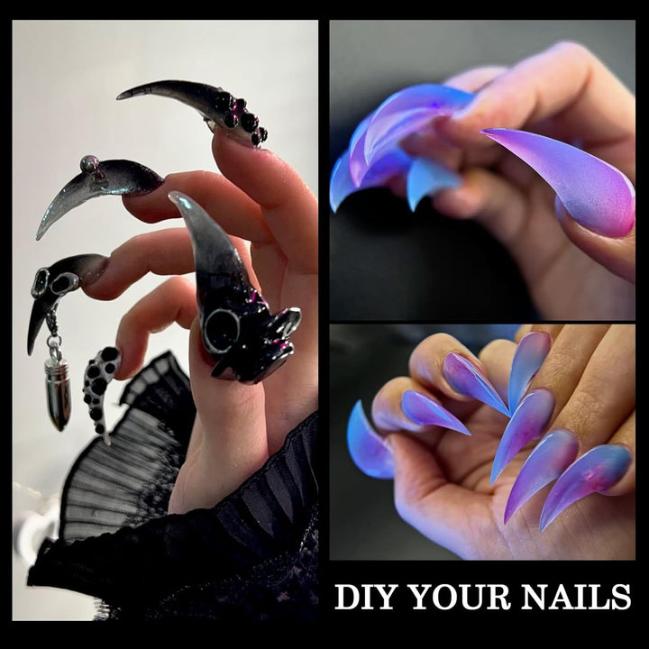 Curved Stiletto Nail Dual Forms for Poly Gel Extension of 3D Eagle Claw, Hawk Shape Full Cover Acrylic Nail Forms, Reusable Nail Molds for Halloween Nail Art Design 140 Pcs 14 Sizes