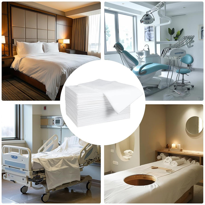 100 Pack 31" X 71" Disposable Non-Woven Massage Table Bed Covers - 2-Ply Waterproof Spa Sheets for Facial, Tattoo & Waxing.