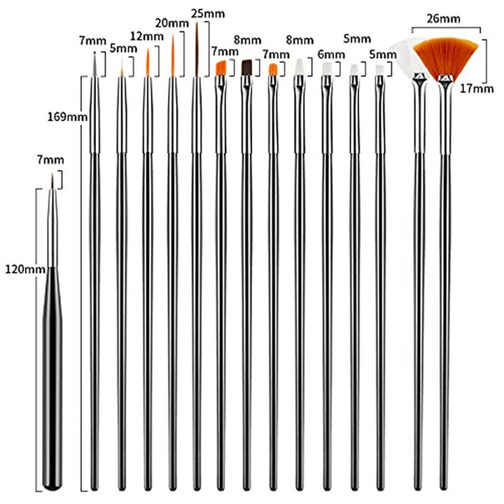 31Pcs Nail Art Brushes, Nail Art Tool Set, Dotting Tools, Dust Brush,Striping Brushes for Long Lines, Drawing Pen for Gel Polish Design Supply