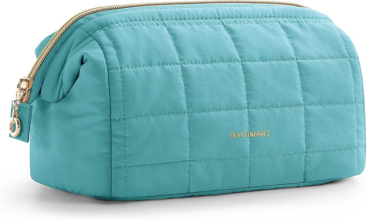 Makeup Bag Travel Toiletry Bag, Puffy Padded Make up Bags for Women Makeup Organizer Case, Wide-Open Pouch Purse Travel Essentials Toiletries Accessories Brushes, Pink