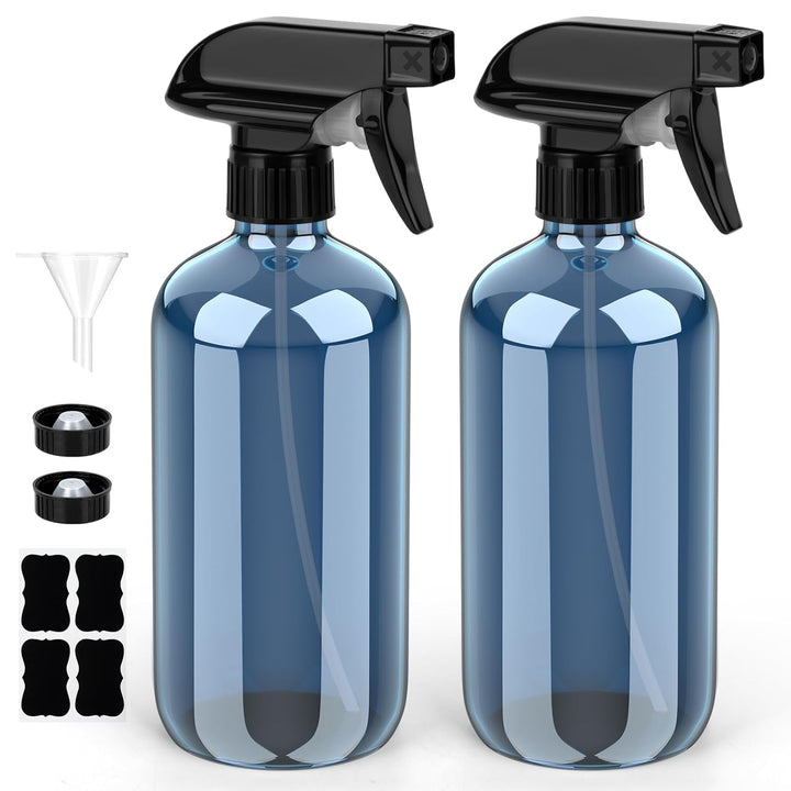 Glass Spray Bottle, Amber Glass Spray Bottle Set & Accessories Refillable for Plants Window Cleaners Aromatherapy Facial Hydration Watering Flowers Hair Care (2 Pack/16 Oz) (Amber)