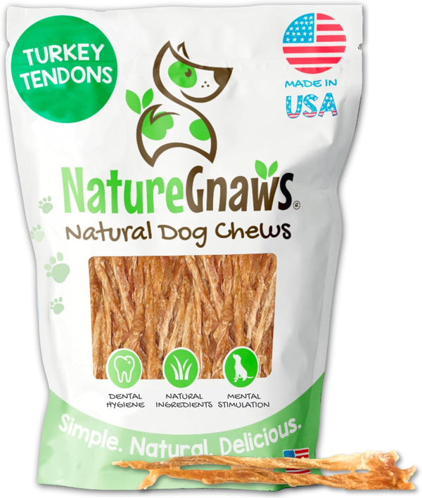 USA Turkey Tendons for Dogs (4Oz) - Delicious Grain Free Reward Snack for Small, Medium & Large Breeds - Premium Natural Dog Chew Treats