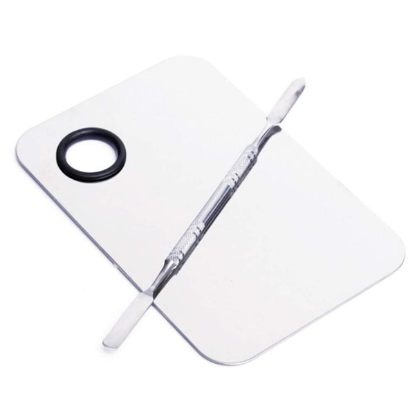 Stainless Steel Cosmetic Makeup Palette, Professional Cosmetic Mixing Makeup Palette Spatula Makeup Artist Tool, Beauty Salon Color Cream Mixing Palette with a Spatula Makeup Nail Art Palette