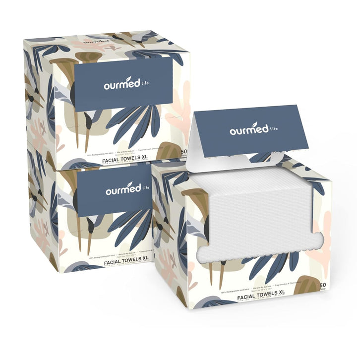 Face Towels, Disposable Biodegradable Facial Towels for Sensitive Skin, Lint- Free Face Wipes for Washing Face, Skincare and Makeup Remover, Dry Wipes, 10"×12" Extra Large, 50 Count