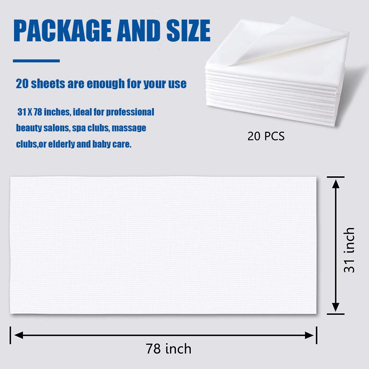 Disposable Bed Sheets Bed Cover for SPA Tattoo Massage Table Hotels 31" X 78" Non Woven Fabric White 20Pcs
