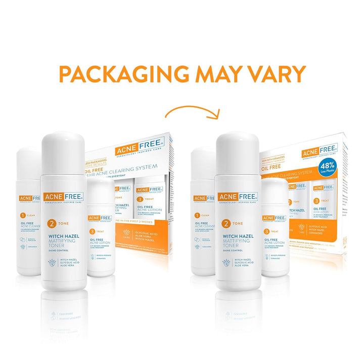 Acne Free 3 Step 24 Hour Acne Treatment Kit - Clearing System W Oil Free Acne Cleanser, Witch Hazel Toner, & Oil Free Acne Lotion - Acne Solution W/ Benzoyl Peroxide for Teens and Adults - Original