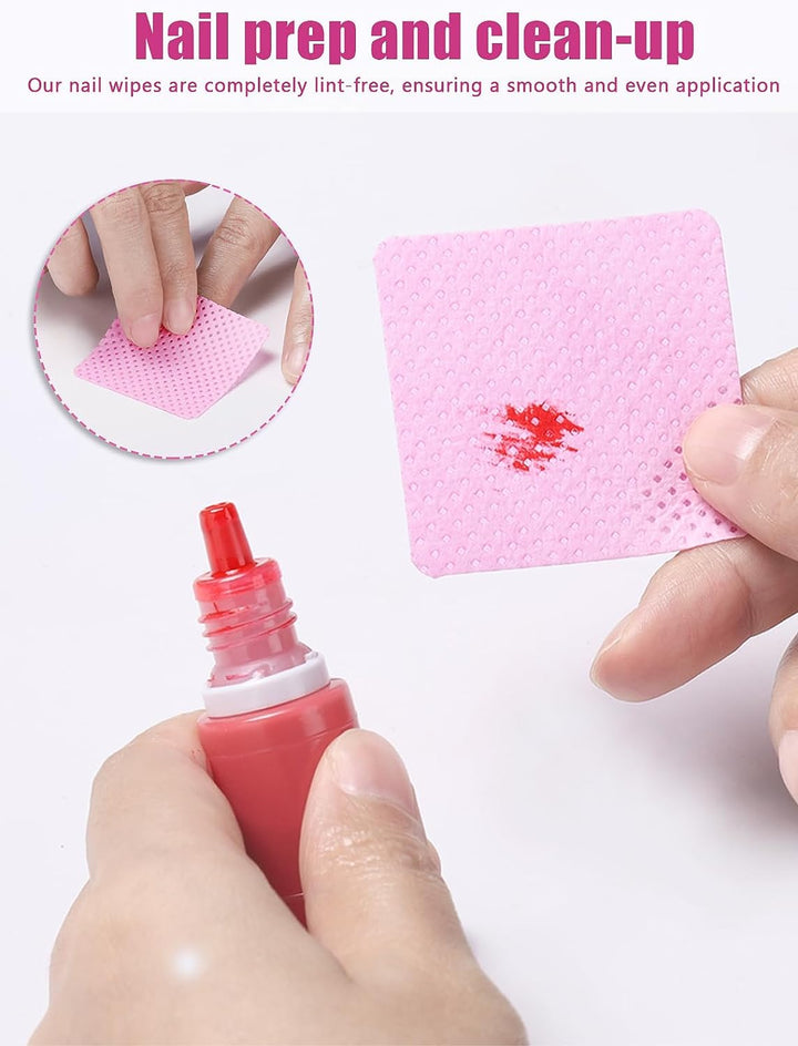 Lint Free Nail Wipes, 400 PCS Non-Woven Fabric Nail Cleaning Pads Pink Lash Extensions Glue Cleaning Wipes Salon Supplies