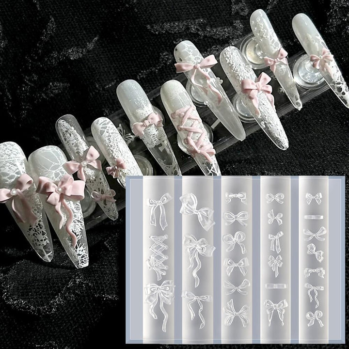Bowknot Silicone Nail Molds, 3D Gel Nail Art Sculpture Bow Mold DIY Bow Charms for Nails Design Silicone Molds Cute Bows Nail Template Stencils Reusable Manicure Carved Mould Resin Mold