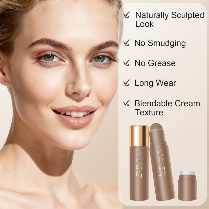 Cool Toned Cream Contour Stick for Fair Light Pale Skin,Grey Nose Contour Makeup Built-In Sponge, Smooth Long Lasting Bronzer Gray, Blendable Lightweight Contouring Stick #01 Cool Ash Brown