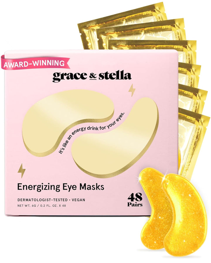 Award Winning under Eye Mask - Travel Essentials - Birthday Gifts for Women - Gel Eye Patches for Dark Circles, Puffy Eyes, Wrinkles, Undereye Bags - Vegan Self Care (48 Pairs, Gold)