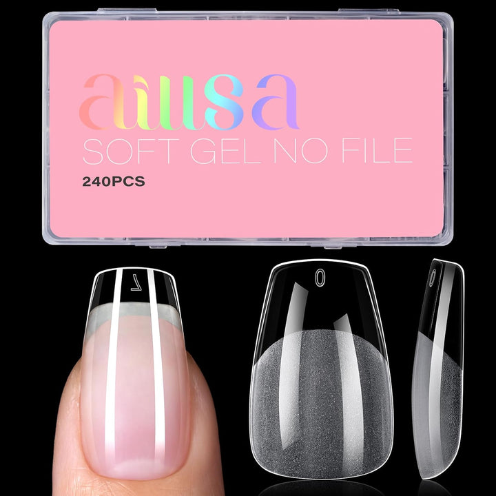 Short Almond Nail Tips Pre-Shaped Acrylic Nail Tips Half Matte Full Cover Nails Tips Clear Gelly Press on Flase Tip Nail for Extension Nail Manicure Home DIY 240PCS 15Sizes