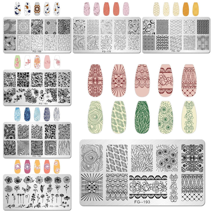 Nail Stamper Kit 7Pcs Nail Stamping Plates Geometric Mandala Flower Nail Stencils with 2 Stamp and 2 Scraper for Home Salon Manicure Design Supplies Tools