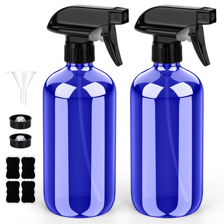 Glass Spray Bottle, Amber Glass Spray Bottle Set & Accessories Refillable for Plants Window Cleaners Aromatherapy Facial Hydration Watering Flowers Hair Care (2 Pack/16 Oz) (Amber)