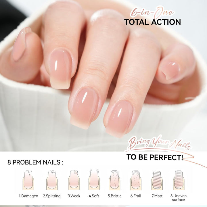 Nail Growth Strengthener for Woman: Nude Blush 6 in 1 Natural Nail Hardener Extra Strong and Growth - Nail Polish Hardener for Weak and Damaged Nails