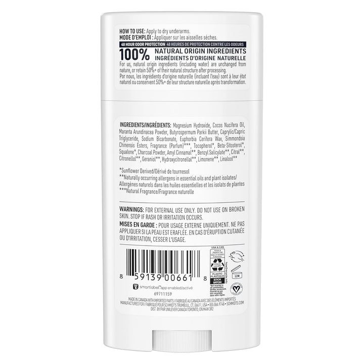 Aluminum-Free Vegan Deodorant Charcoal & Magnesium with 48 Hour Odor Protection, 2 Count for Women and Men, Natural Ingredients, Cruelty-Free, 2.65 Oz, Pack of 2