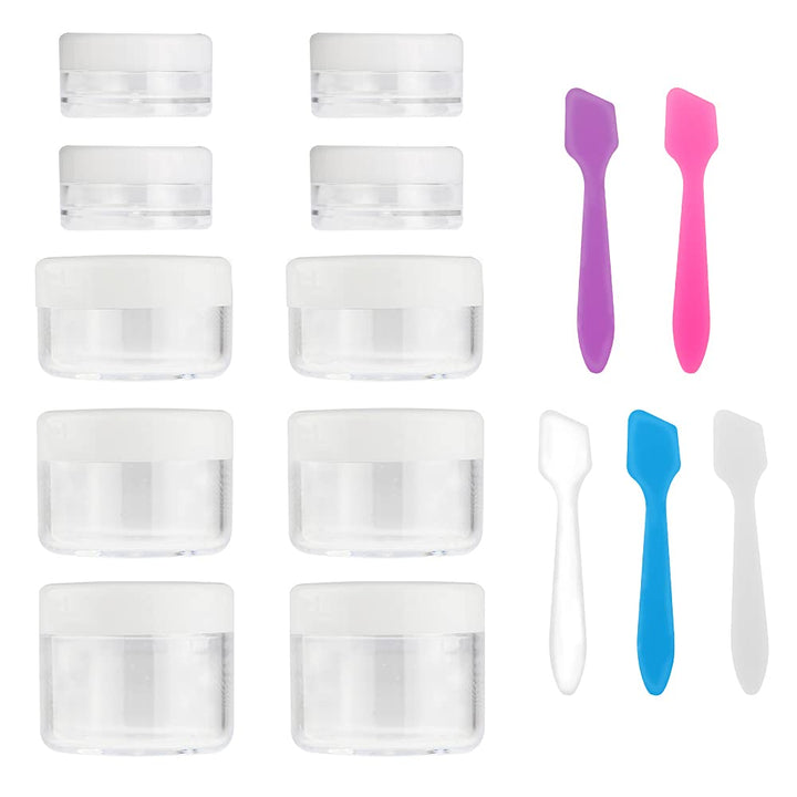 10 Pieces Makeup Travel Containers with Lids 3/5/ 10/15/ 20 Gram Size Cosmetic Jars with 5 Pieces Mini Spatulas for Gift(Random Color)