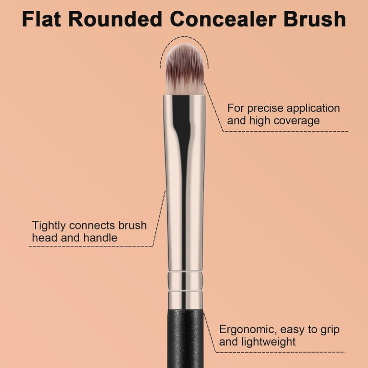 Flat Rounded Concealer Brush, Soft Dense Synthetic Bristles Blending Brush for Powder Cream Concealer Eyeshadow