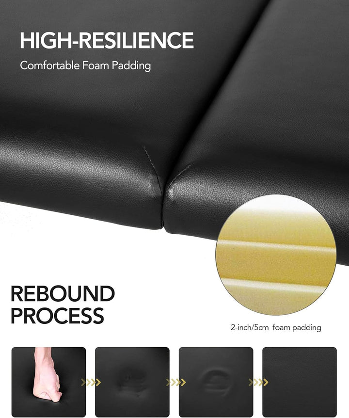 Massage Table Portable Lash Bed Wide Massage Bed Beauty Spa Tattoo Face Cradle Height 35Inch Adjustable 2 Fold for Gift with Bag Black