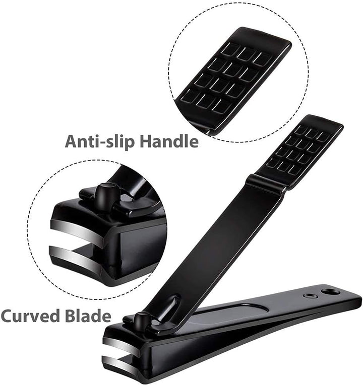 Nail Clippers Set, Sharp Stainless Steel Fingernail Clipper & Toenail Clippers, Black Nail Cutter, Large and Small 2 Piece Set.