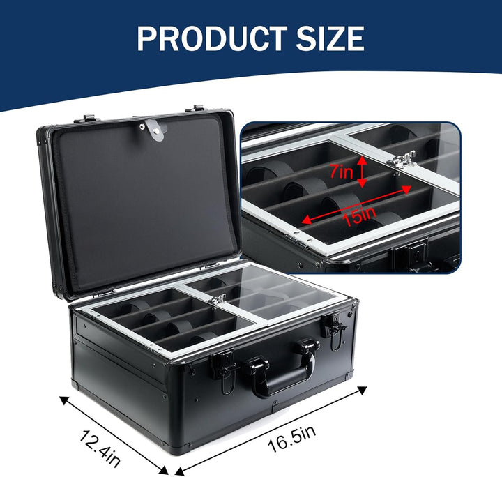 Professional Barber Case with Cap Clear Dustproof, Barber Suitcase 6 Clipper Slots & 8 Shear Holders, 17.13" Portable Aluminum Organizer for Hair Stylists & Pet Groomers