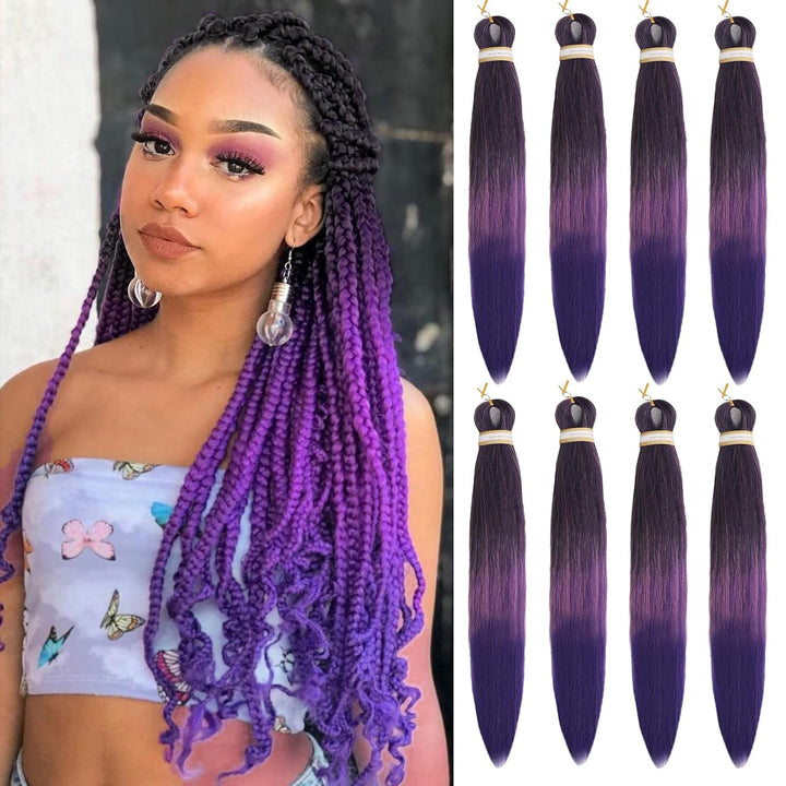 Long Purple Braiding Hair 30 Inch, Pre Stretched Synthetic Braiding Hair for Braids,2 Packs Purple Rumi Hair Extensions for Stage Party Halloween Costume Cosplay