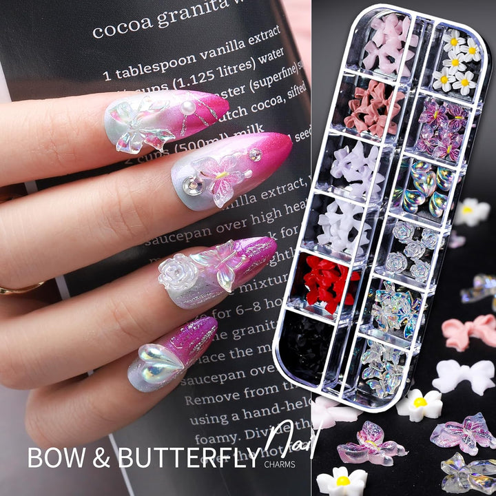 Nail Charms Nail Gems with 15 Sheets Gold Nail Stickers, 6 Boxes of Rhinestones for Nails Art Tools, 3D Nail Decals Pearls for Nails